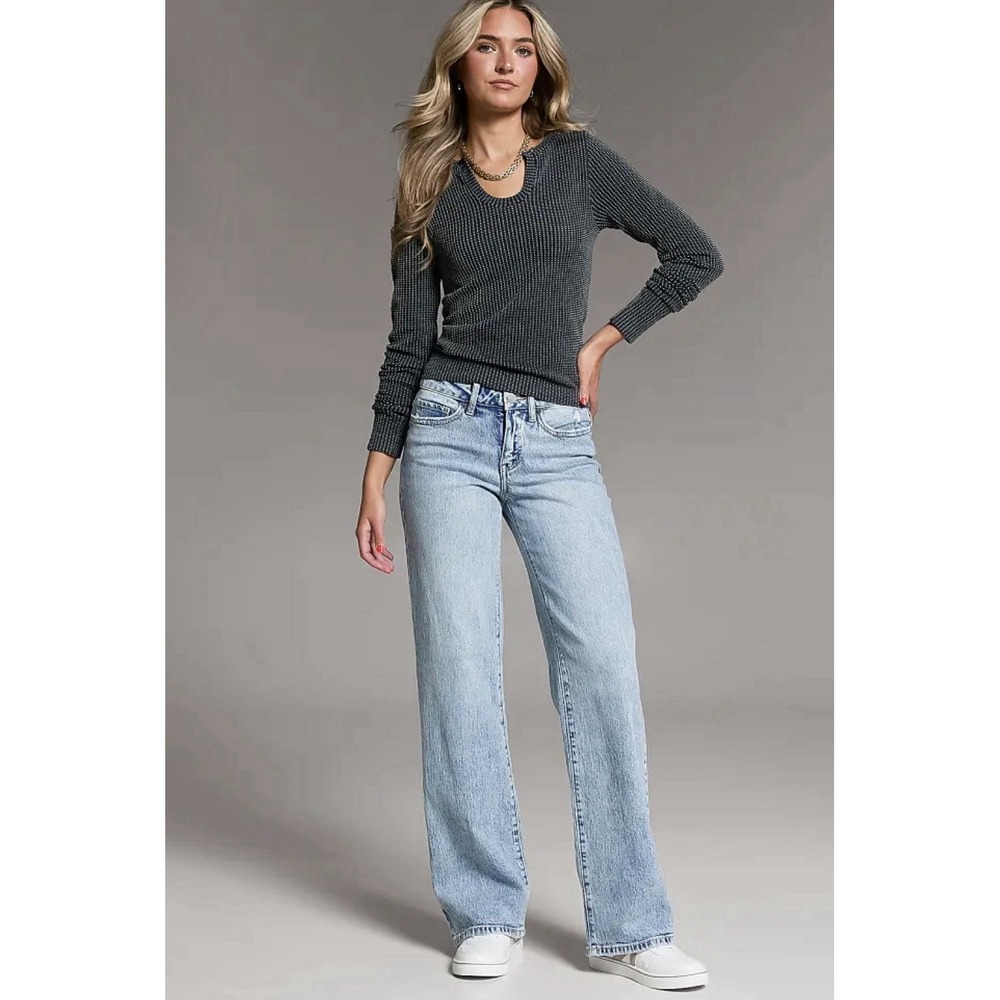 BKE Billie Slim Fit High Rise Wide Leg Light  Medium Wash Jeans 24x34